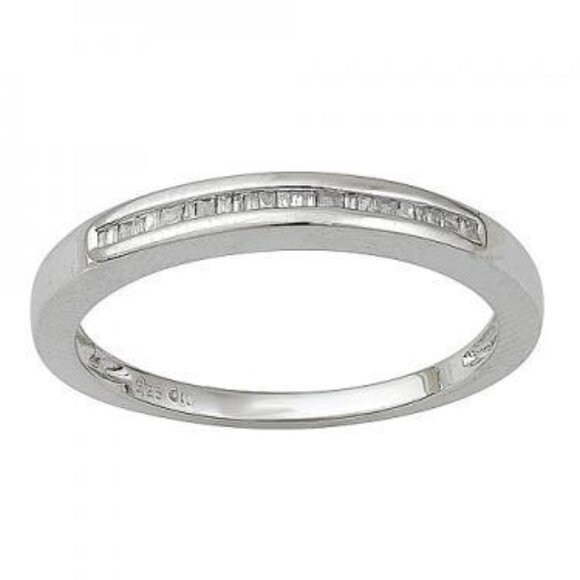 Stunning Womens 14K White Gold Over Sterling Silver 0.13 CTW Diamonds Size 7
